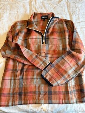 Bonobos Orange Plaid Half-Zip Windbreaker